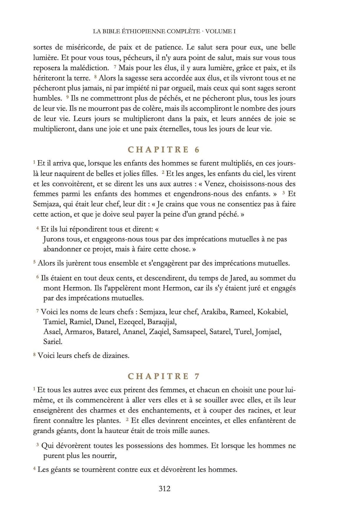 Page de La Bible Éthiopienne Complète — Le récit des Veilleurs, chapitres 6 et 7